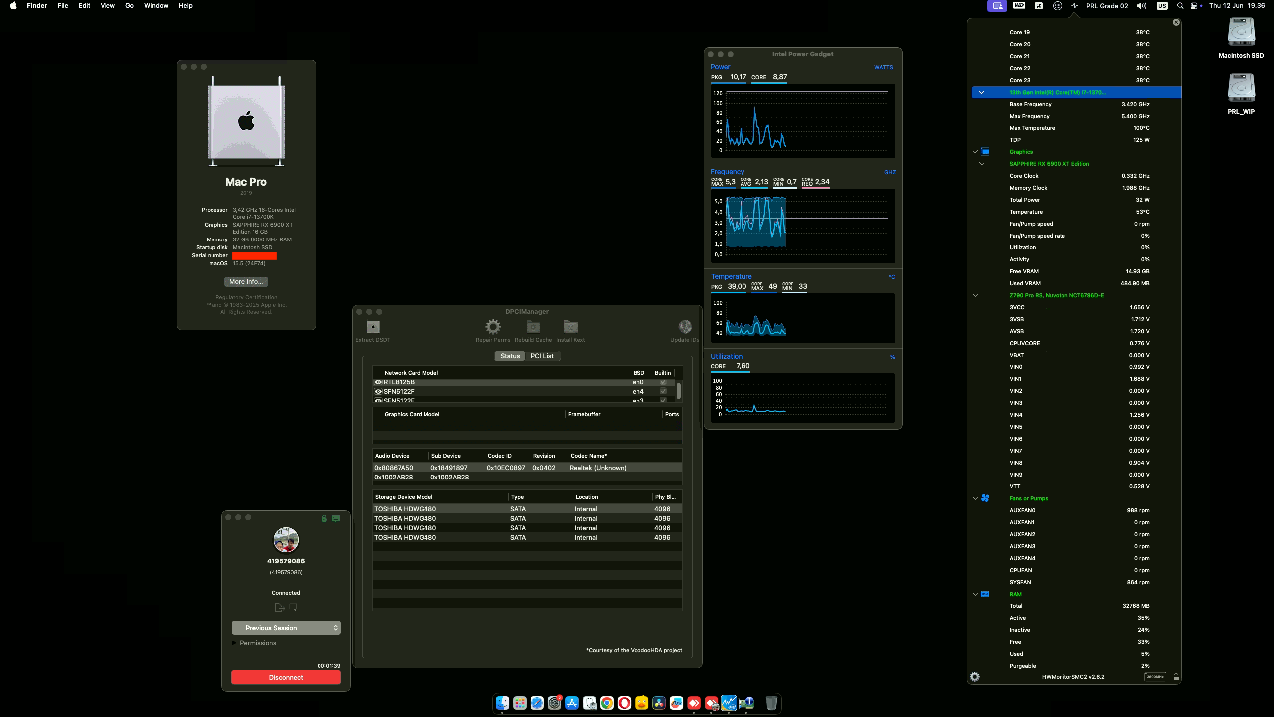 Success Hackintosh macOS Sequoia 15.5 Build 24F74 in Asrock Z790 PRO RS + Intel Core i7 13700K + Sapphire RX 6900 XT